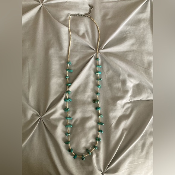 Southwestern White Heishi & Turquoise Nugget Bead Necklace - Picture 2 of 3